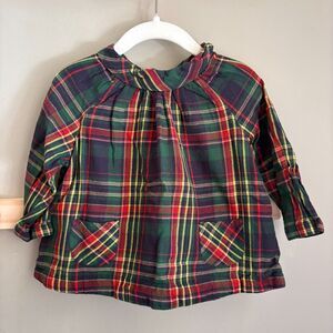 Pearls & Popcorn Christmas Plaid Tunic w/ Pockets + Button Up Back